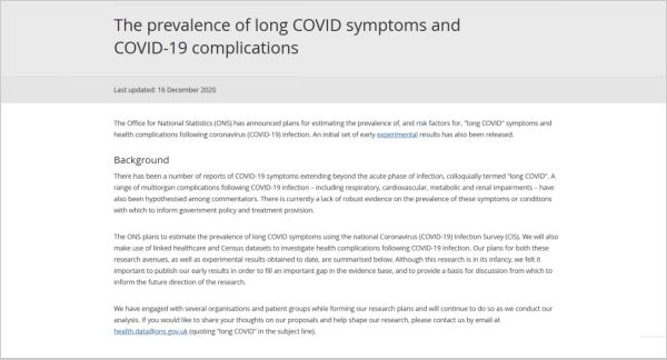 長期続くCOVID症状とCOVID-19合併症の有病率の論文