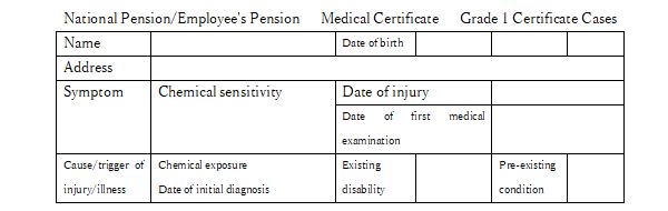 化学物質過敏症の障害年金の申請診断書の例